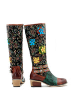 Vintage Handmade Floral Lace-up Boots