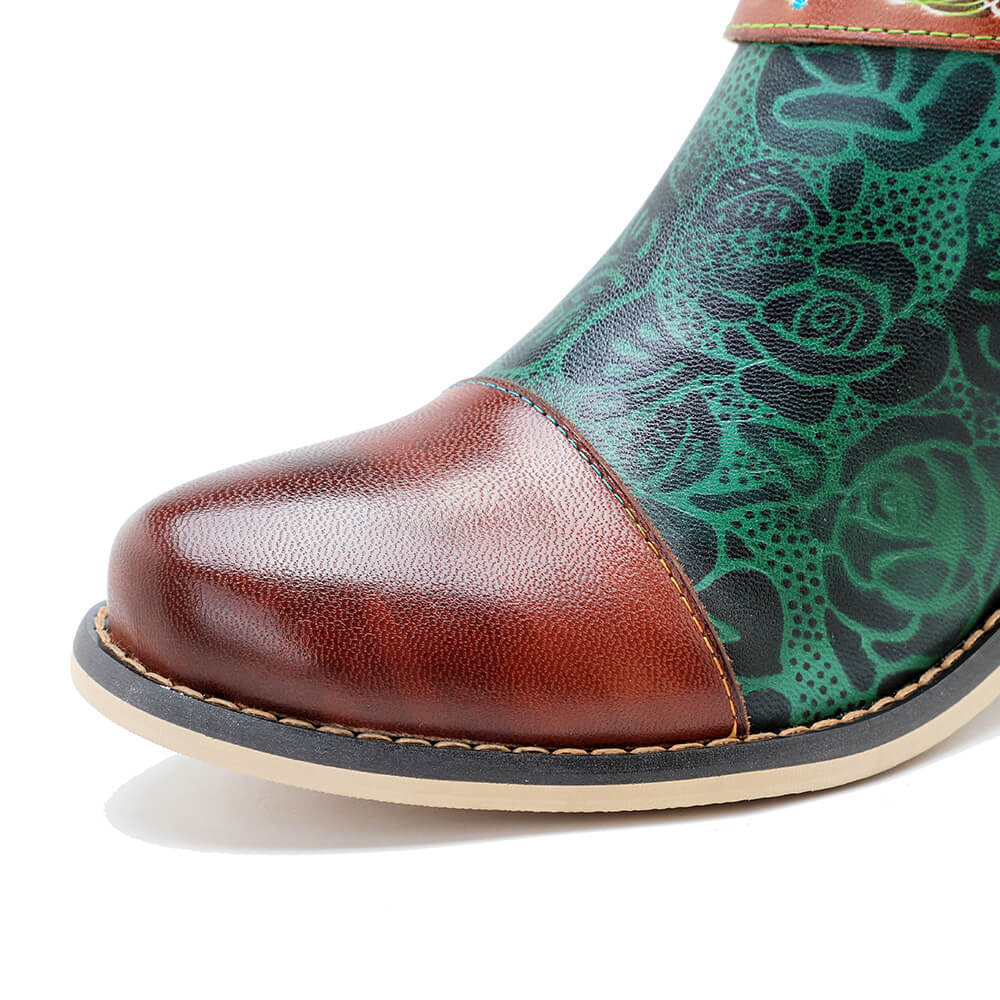 Vintage Handmade Floral Lace-up Boots
