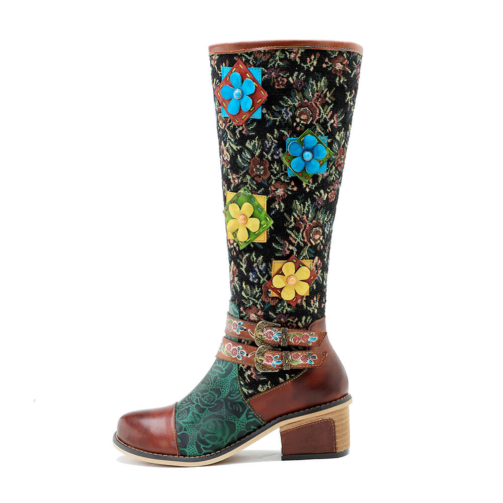 Vintage Handmade Floral Lace-up Boots