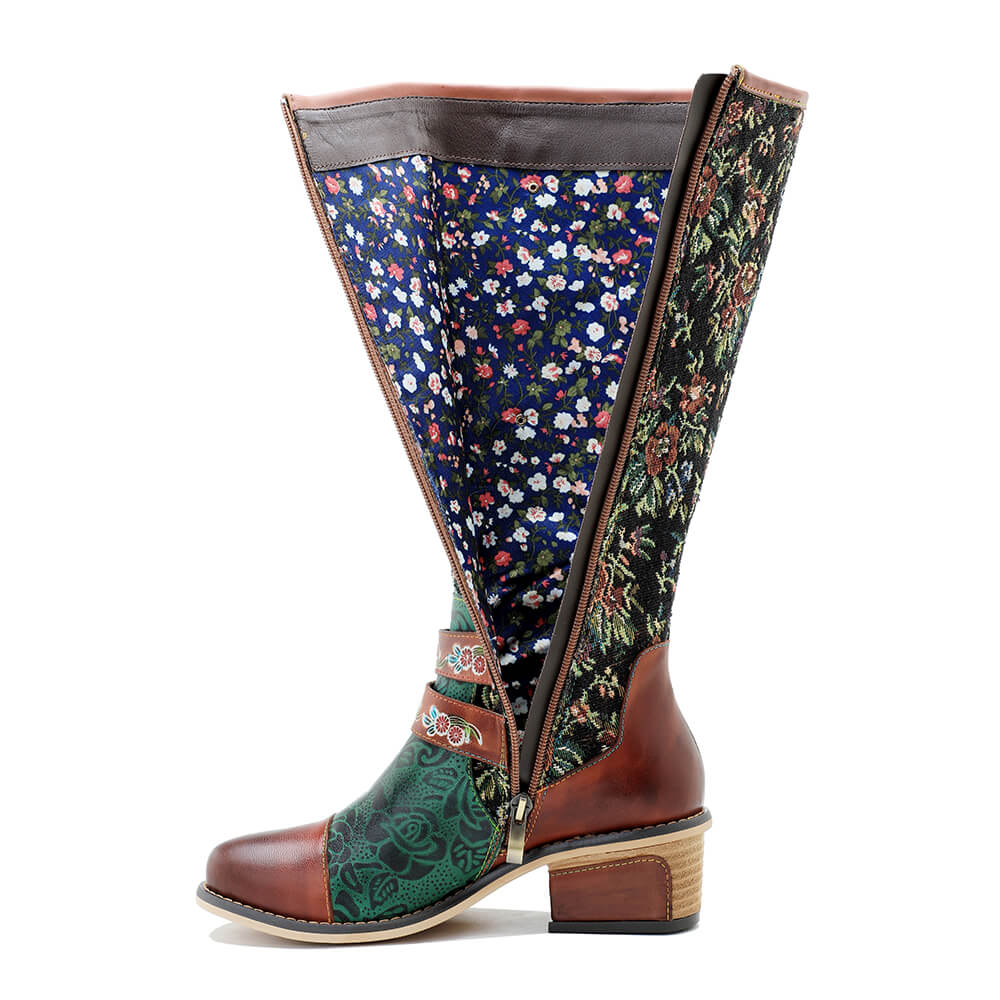 Vintage Handmade Floral Lace-up Boots