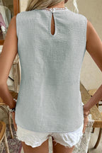 Claudia-Green Stripe Lace Patchwork Crew Neck Tank Top