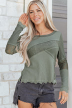 Miriam Ribbed Lace Patchwork Long Sleeve Top