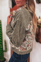 Deidra - Sage Green Ribbed Retro Floral Patchwork Shirt Style Jacket