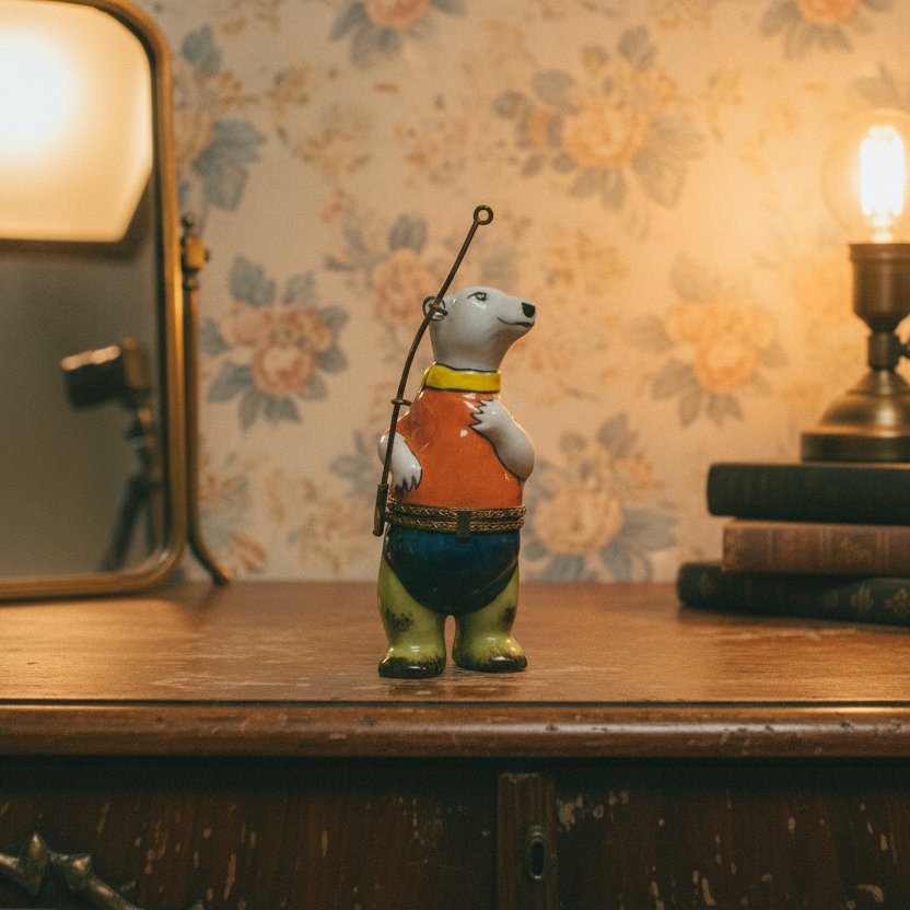 Polar Bear with Fishing Rod Limoges - LADYBIRD LAUGH