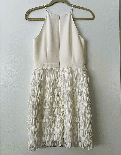Aidan Mattox White Sleeveless Fringe Trim Dress - LADYBIRD LAUGH