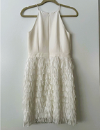 Aidan Mattox White Sleeveless Fringe Trim Dress - LADYBIRD LAUGH