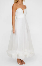 Nasty Gal Ivory Strapless Plunge Neck Tulle Dress - LADYBIRD LAUGH