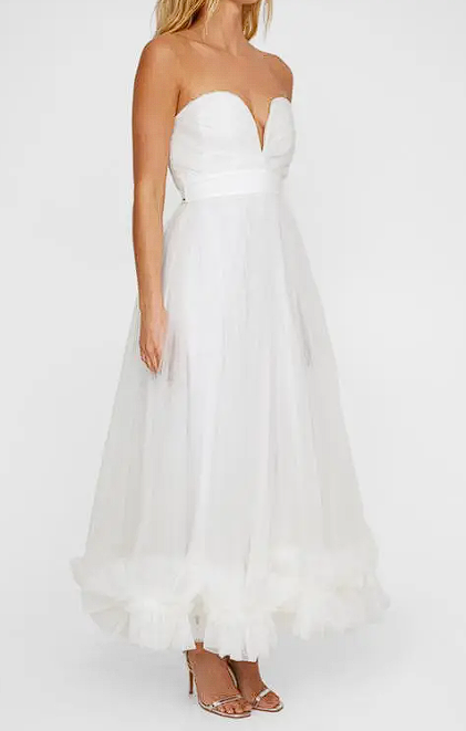 Nasty Gal Ivory Strapless Plunge Neck Tulle Dress - LADYBIRD LAUGH