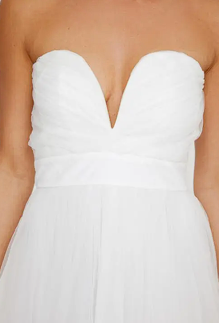 Nasty Gal Ivory Strapless Plunge Neck Tulle Dress - LADYBIRD LAUGH