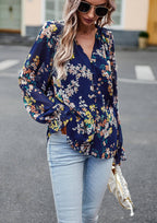 Nancy - Floral Button Down Long Sleeve Blouse