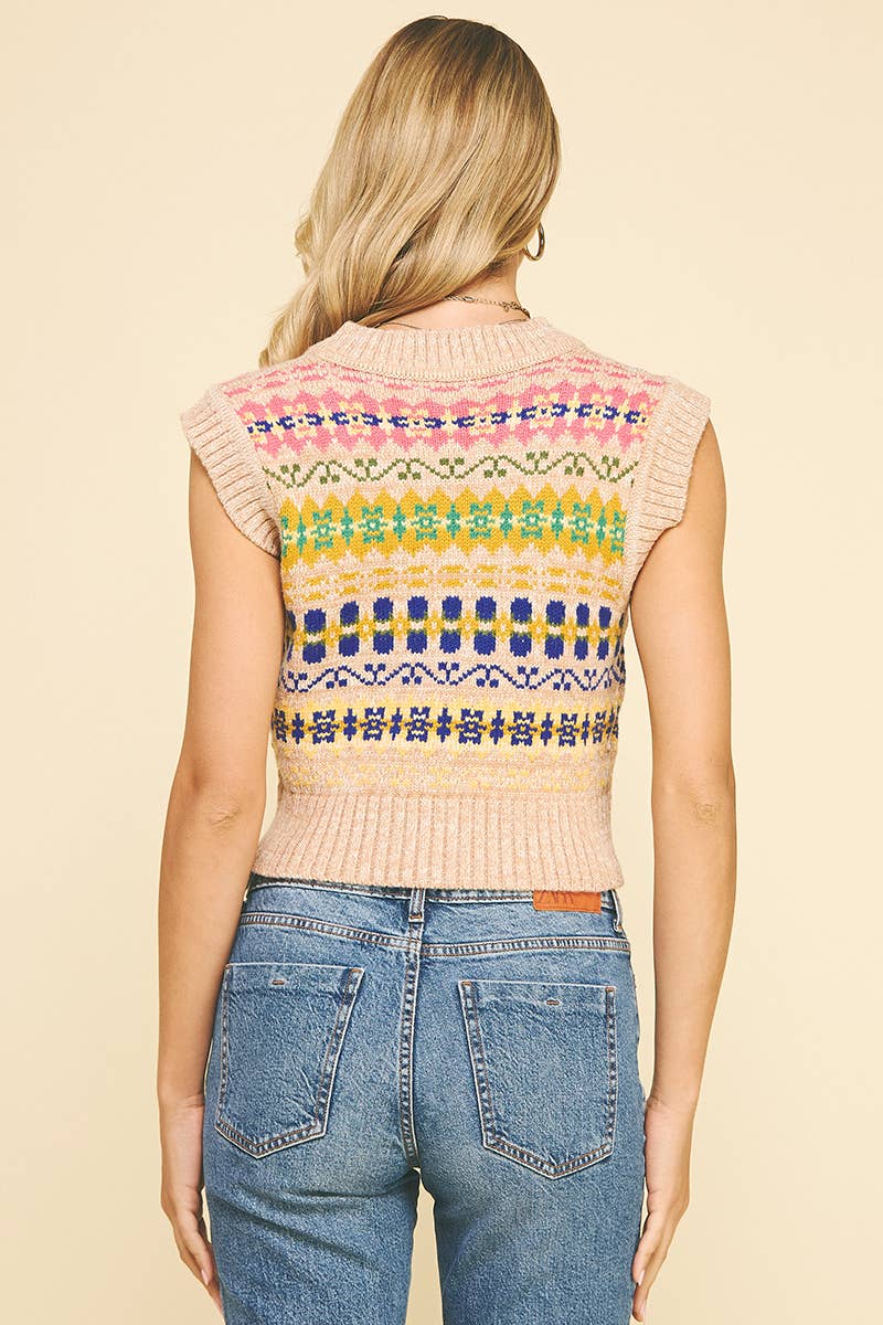 Julia - Pattern V-Neck Sweater Vest