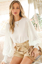 Anna Round Neck Smocking Detail Woven Top