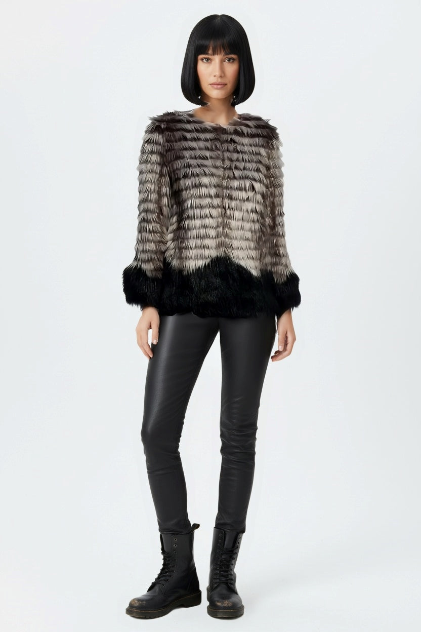 Steve Madden Faux Fur Coat – Ombre Gray & Black Glam Statement Jacket - Medium - LADYBIRD LAUGH