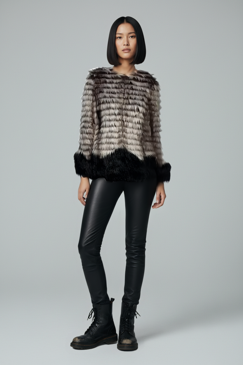 Steve Madden Faux Fur Coat – Ombre Gray & Black Glam Statement Jacket - Medium - LADYBIRD LAUGH