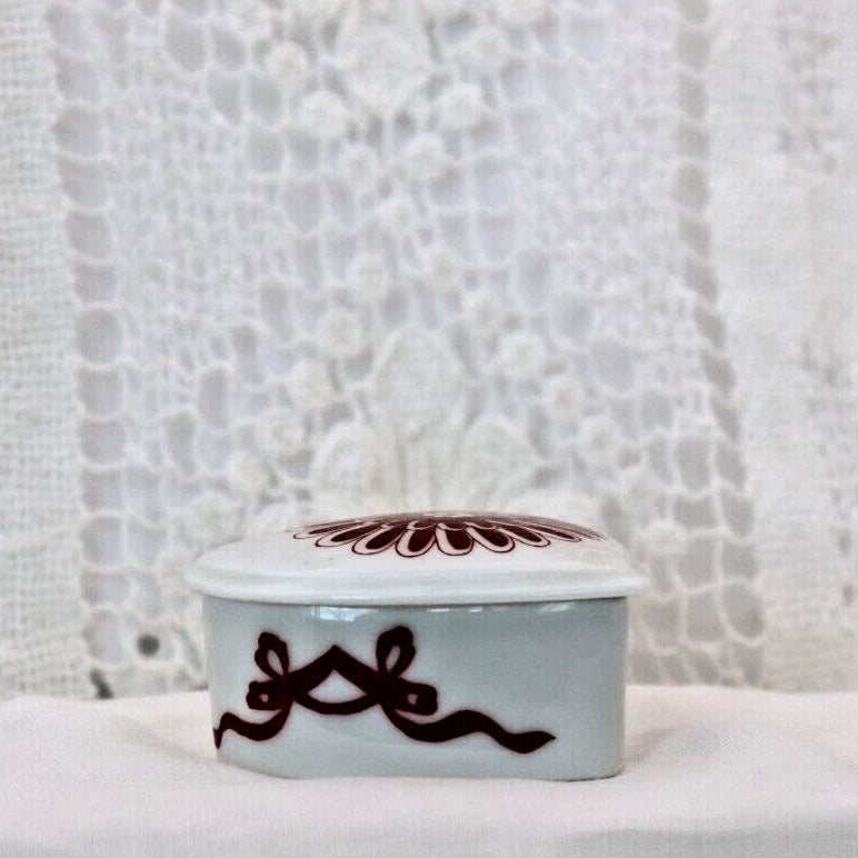 Limoges Porcelaine de Paris Heart Trinket Box with Maroon Flower - LADYBIRD LAUGH