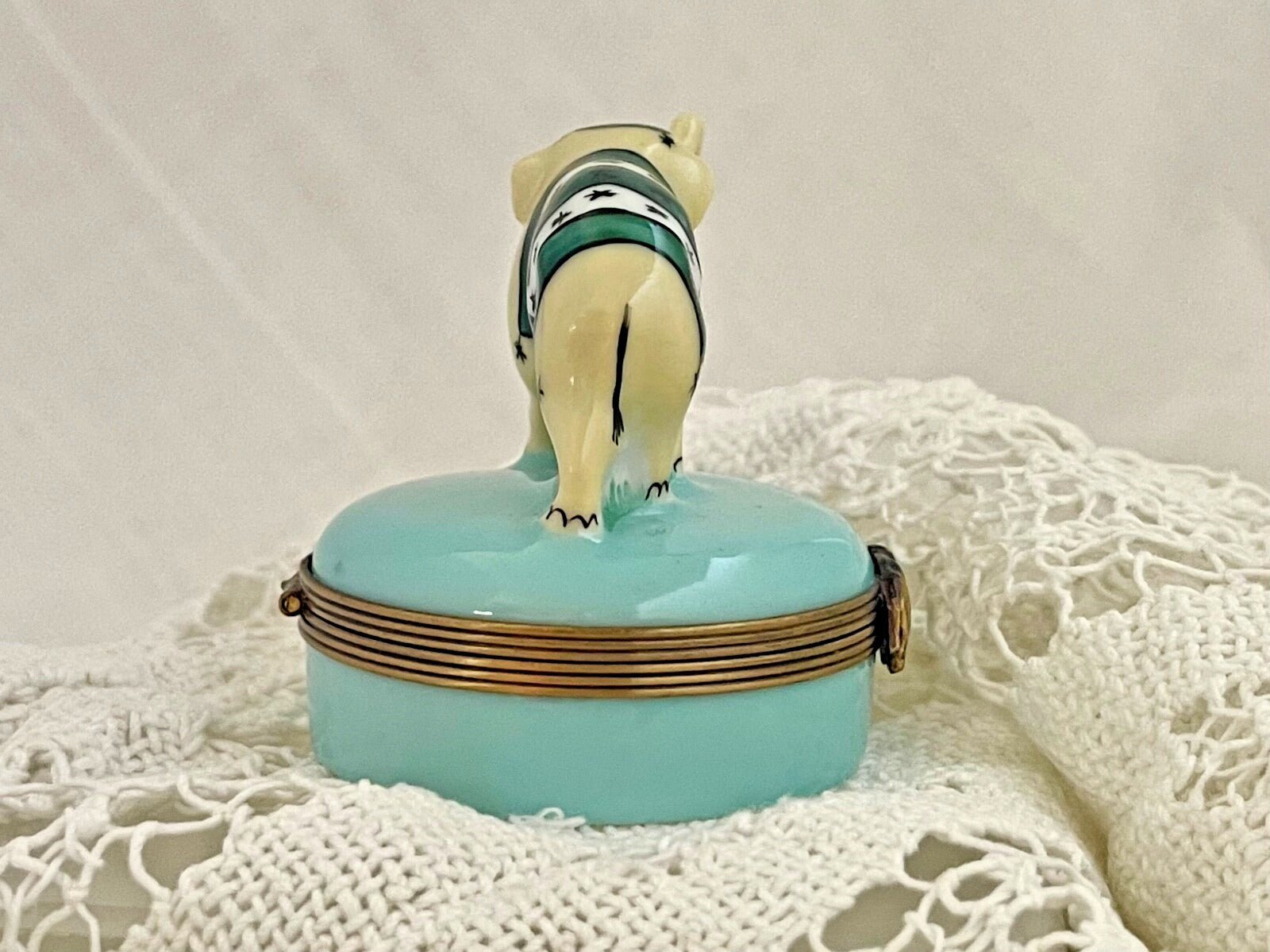 Limoges Castel France Trinket Box – "Gambler" Elephant in Green Garb - LADYBIRD LAUGH