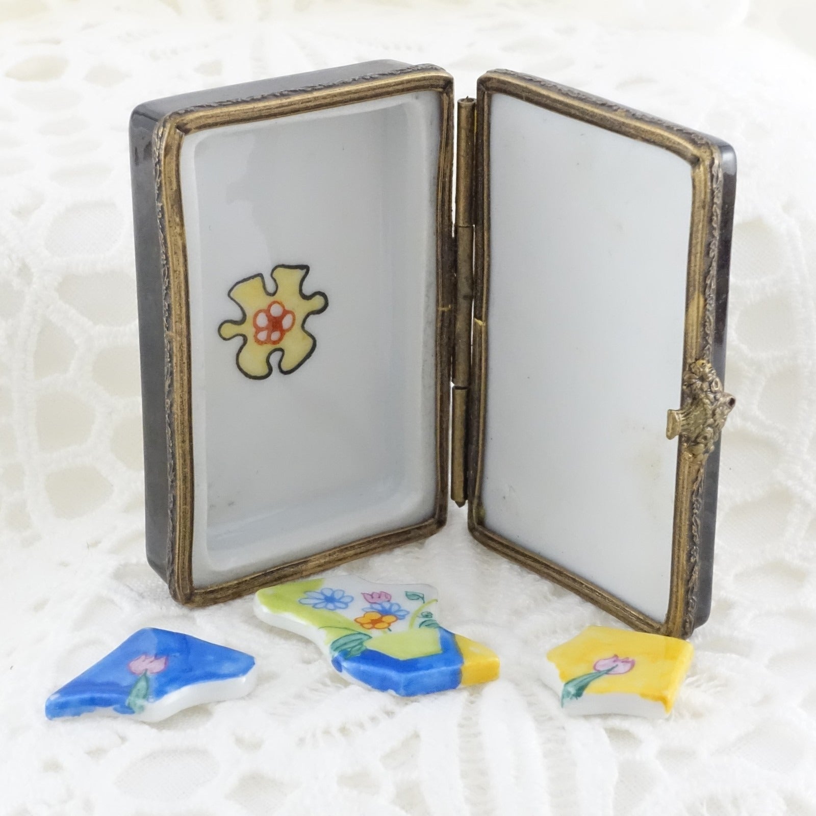 Signed Limoges Flower Puzzle Box – Peint Main, France