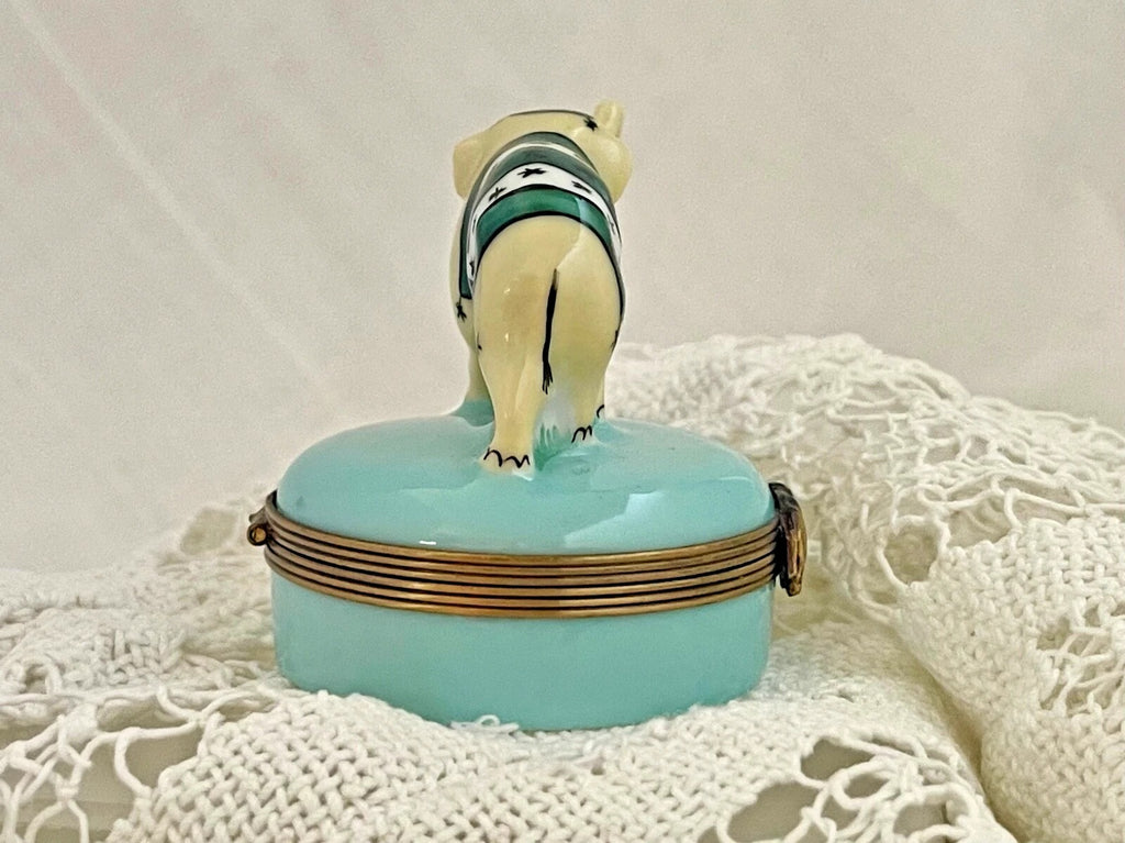 Limoges Castel France Trinket Box – "Gambler" Elephant in Green Garb - LADYBIRD LAUGH