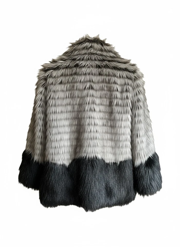 Steve Madden Faux Fur Coat – Ombre Gray & Black Glam Statement Jacket - Medium - LADYBIRD LAUGH