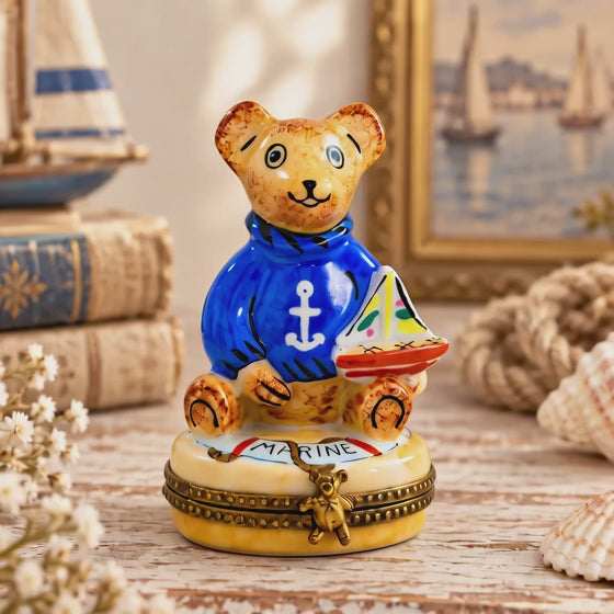 Rochard Limoges Sailor Teddy Bear Trinket Box