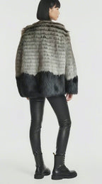 Steve Madden Faux Fur Coat – Ombre Gray & Black Glam Statement Jacket - Medium
