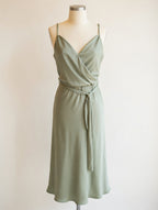 Sage Green Satin Cowl Neck Wrap Dress - LADYBIRD LAUGH