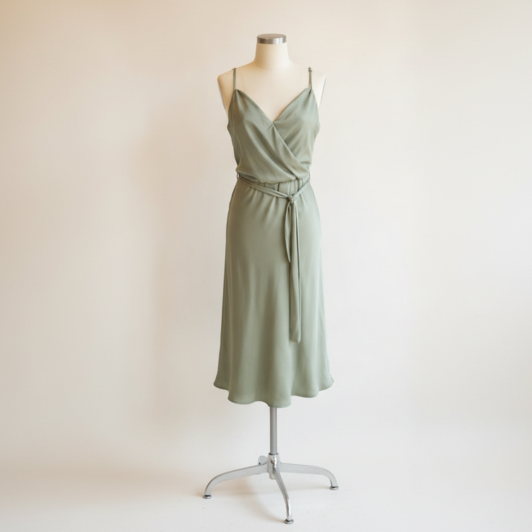 Sage Green Satin Cowl Neck Wrap Dress - LADYBIRD LAUGH