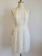 Aidan Mattox White Sleeveless Fringe Trim Dress - LADYBIRD LAUGH