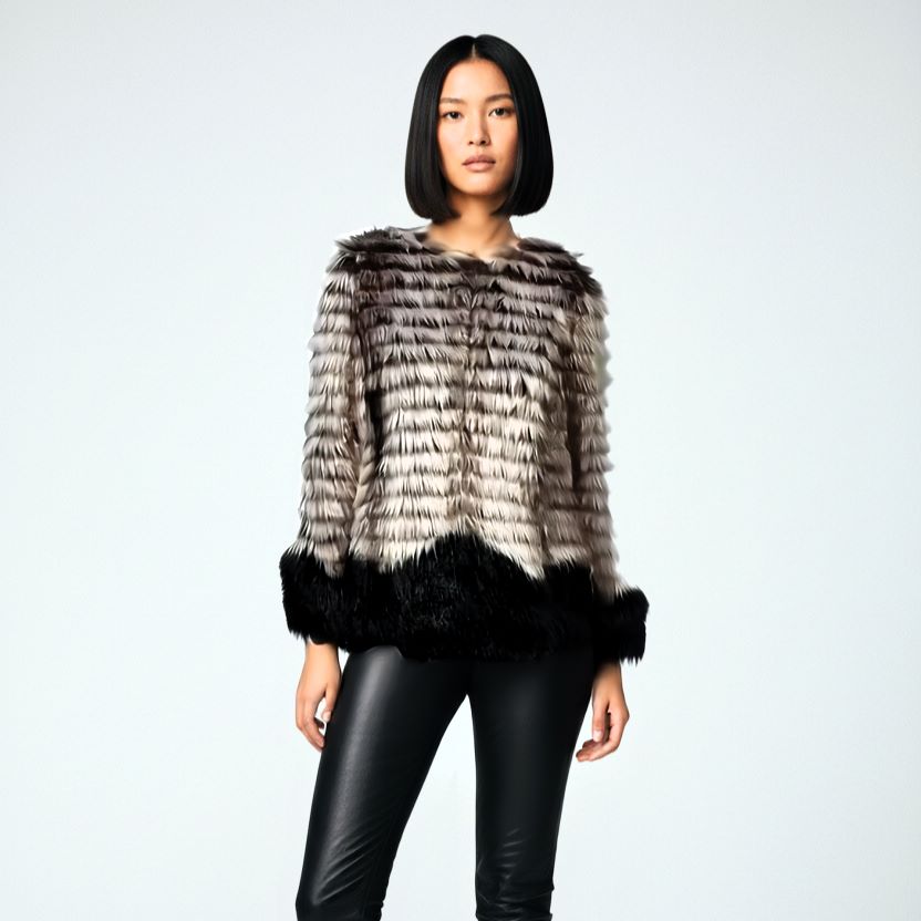 Steve Madden Faux Fur Coat – Ombre Gray & Black Glam Statement Jacket - Medium - LADYBIRD LAUGH