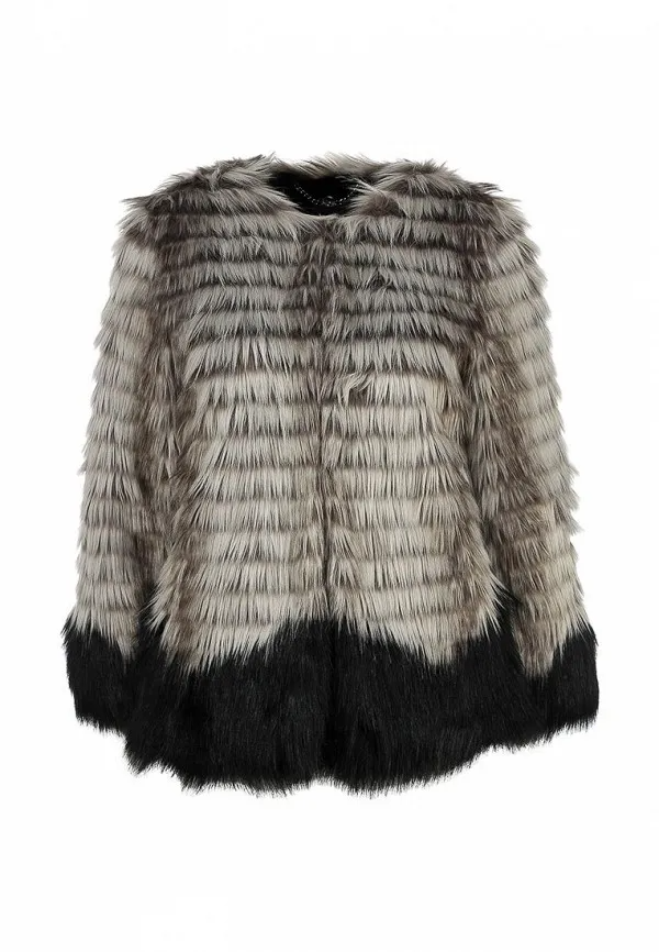 Steve Madden Faux Fur Coat – Ombre Gray & Black Glam Statement Jacket - Medium - LADYBIRD LAUGH