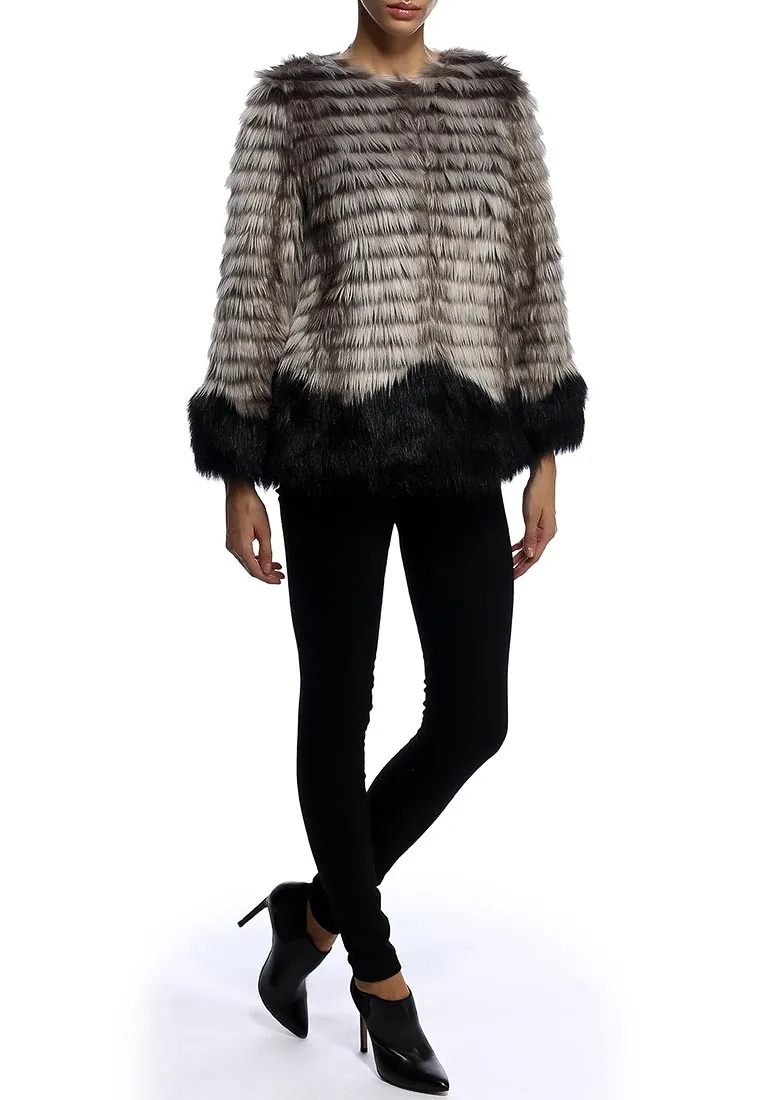 Steve Madden Faux Fur Coat – Ombre Gray & Black Glam Statement Jacket - Medium - LADYBIRD LAUGH